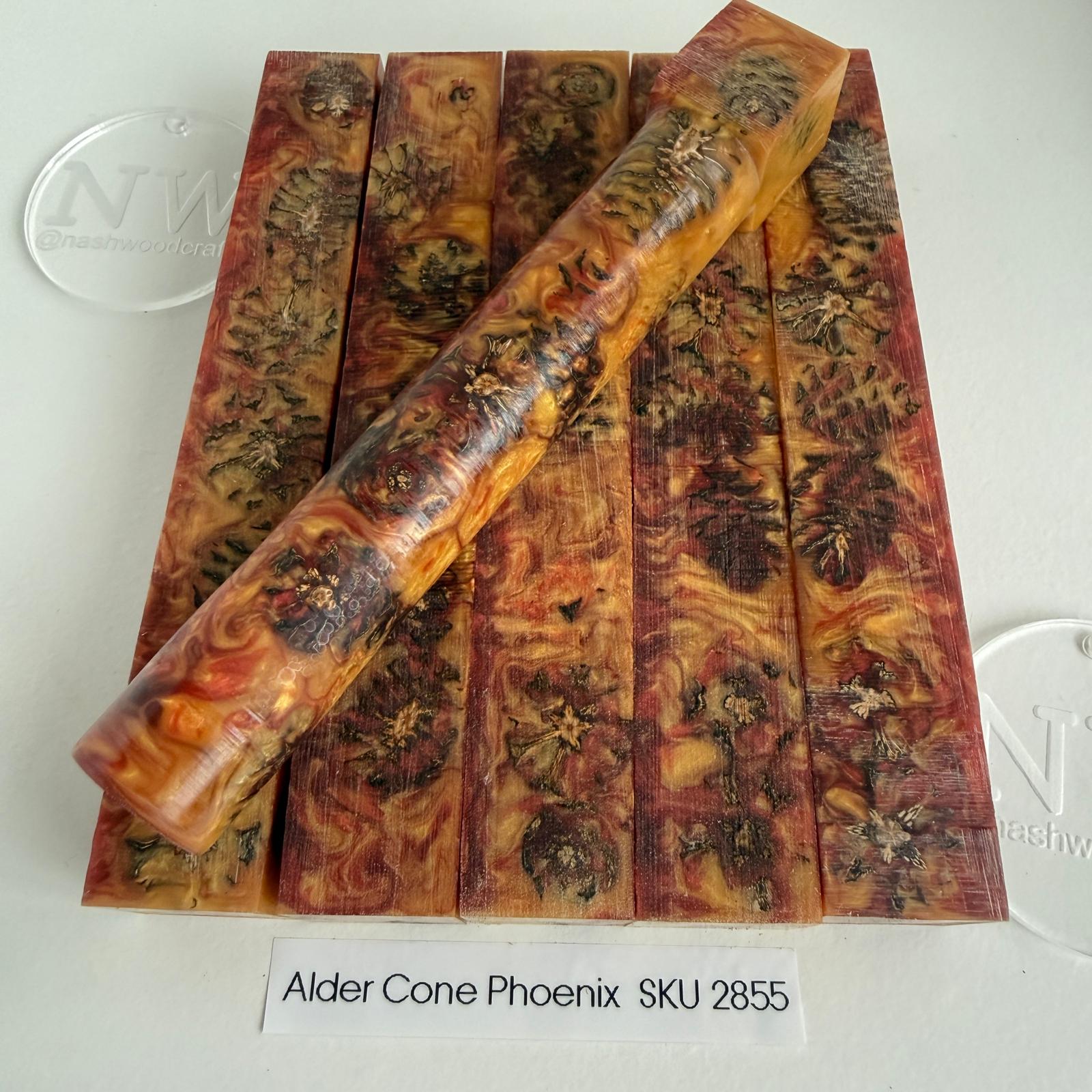 Alder Cone Phoenix epoxy pen blanks