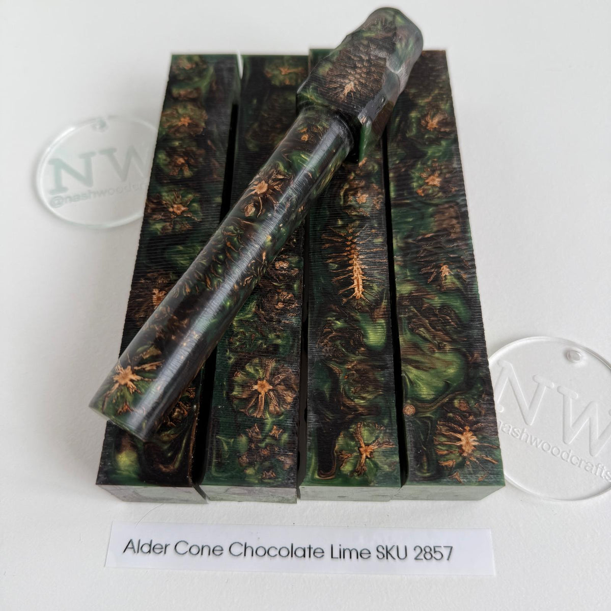 Alder Cone Chocolate Lime epoxy pen blanks