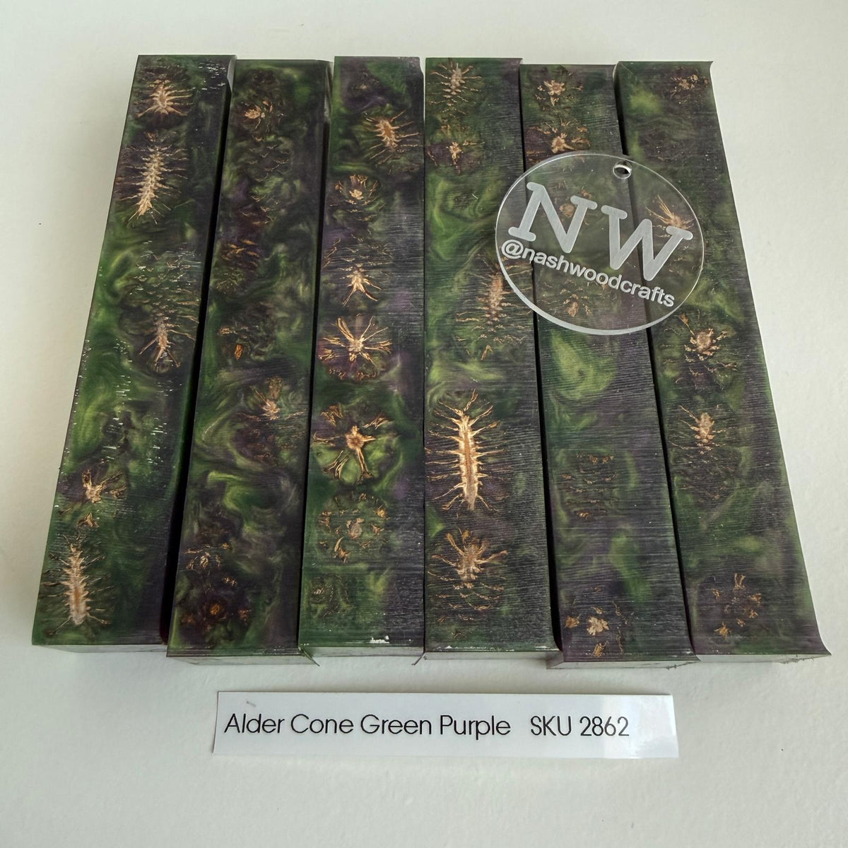 Alder Cone Green purple epoxy pen blanks