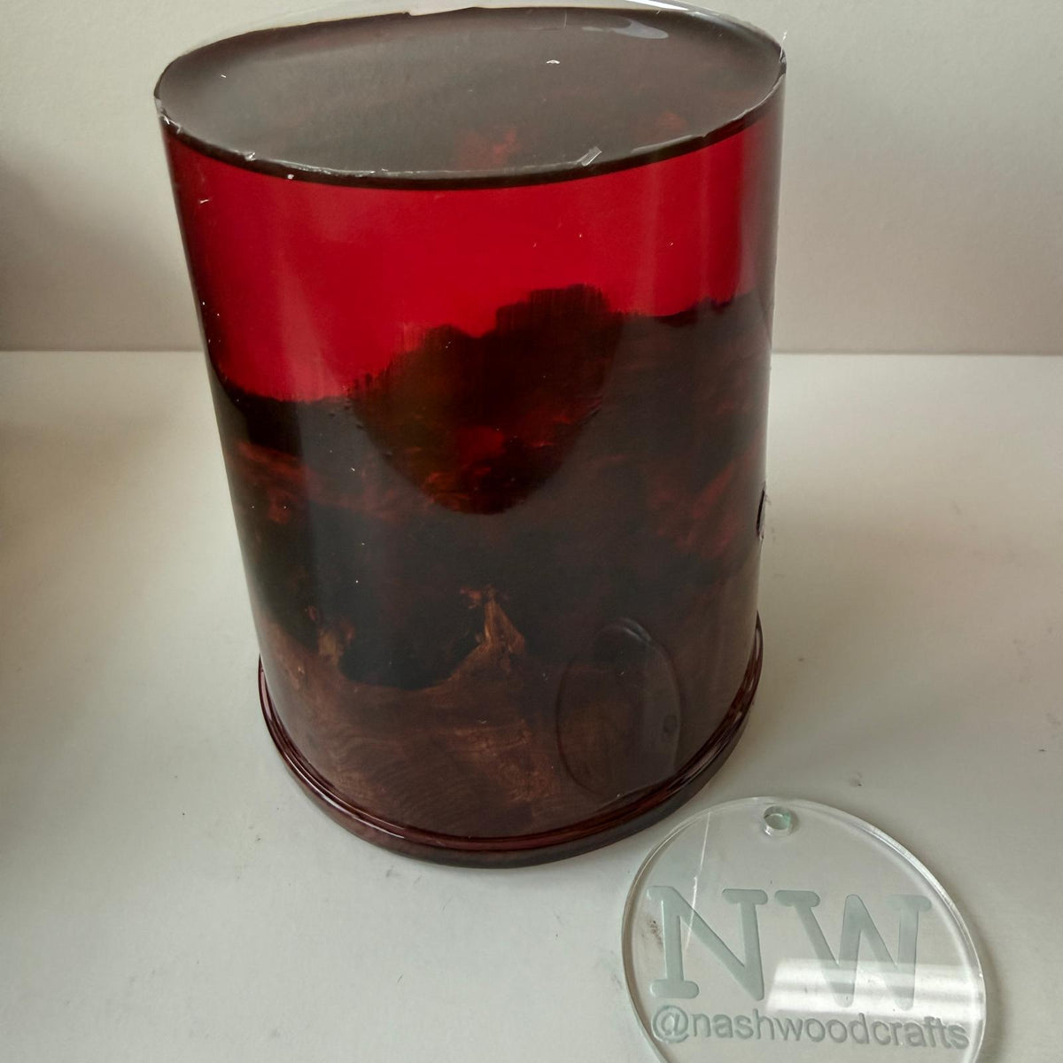 Elm Burr and Red coloured resin Egg blank